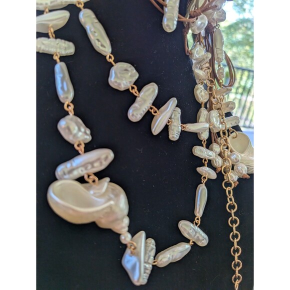 ZARA Belts Women's 2 pack Faux Pearl Shells Cord & Chain Boho Beach Hipster NEW - Picture 6 of 15